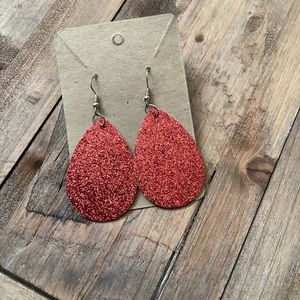 3/$15 🛍️ Red black Buffalo plaid teardrop earrings glitter boho casual special